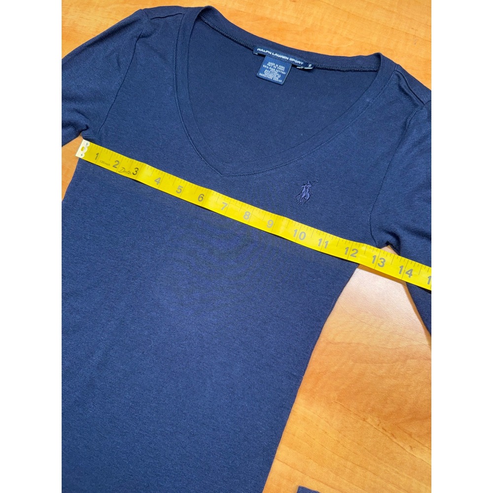 Ralph Lauren Sport Navy Blue Pima Cotton Lyocell V-Neck Long Sleeve Top Small - Picture 6 of 6